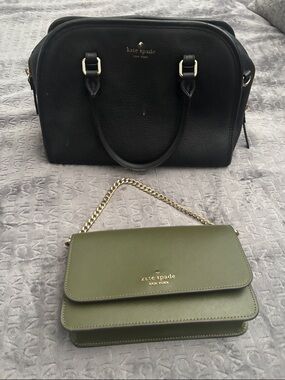 kate spade black pebbled satchel with olive chain shoulder bag